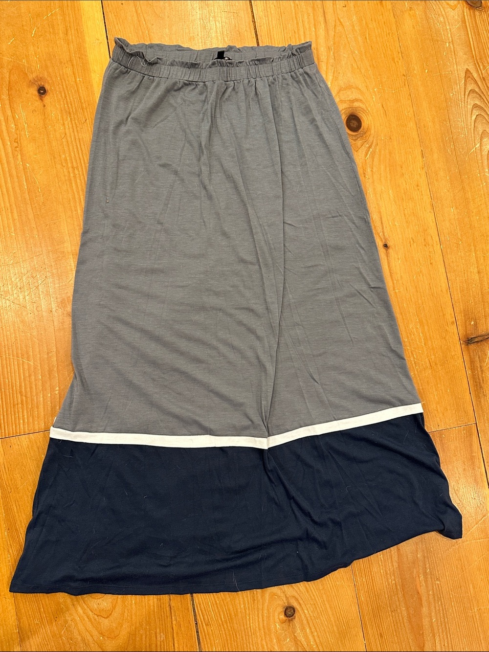 Lily White Two-Tone Gray and Navy Maxi Skirt with White Trim
